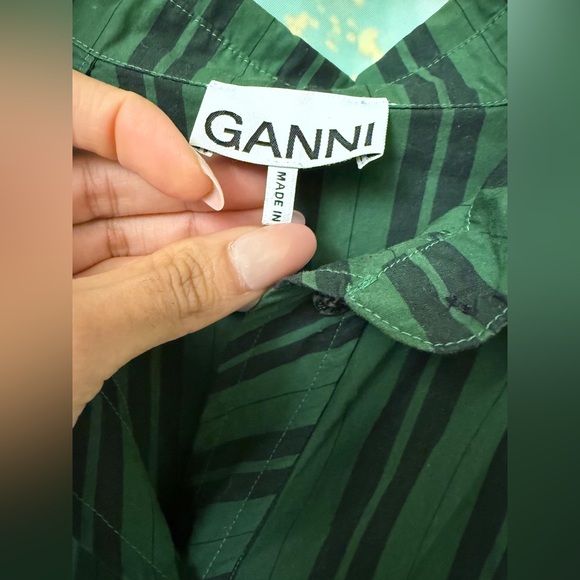 GANNI Oversized Striped Organic Cotton-poplin Mini Shirt Dress Green Black L /XL - Picture 8 of 12